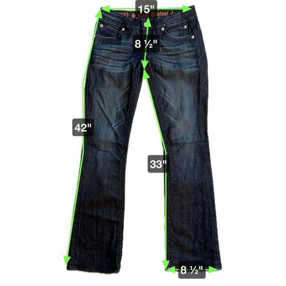 Rock Revival Low Rise Heather Boot Jeans Dark Wash Fleur des Lis Buttons Size 29 - Picture 6 of 13